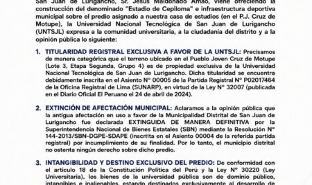 PRONUNCIAMIENTO OFICIAL N.° 001-2026-UNTSJL